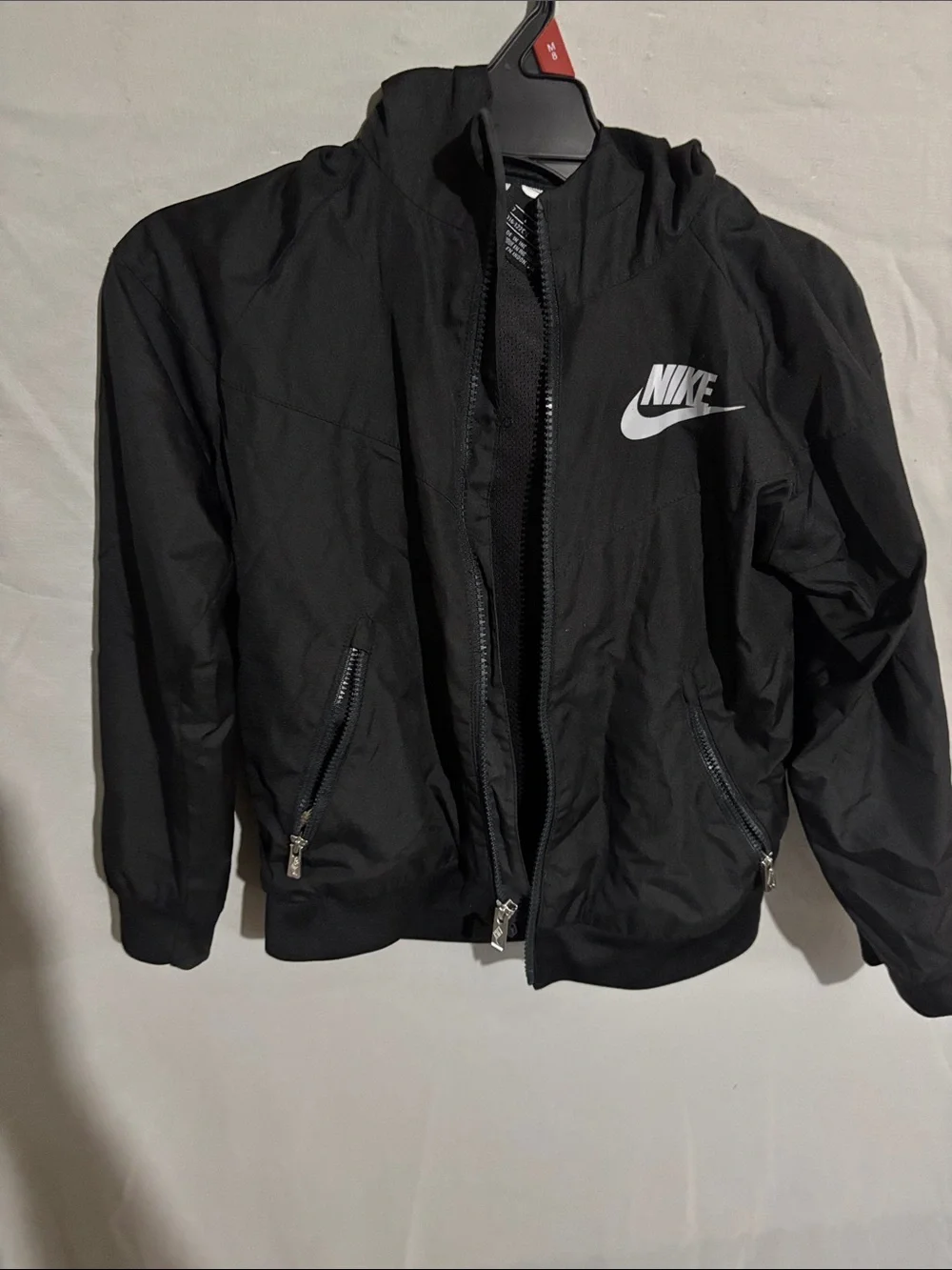 Nike boys Black Windbreaker Jacket with White Logo